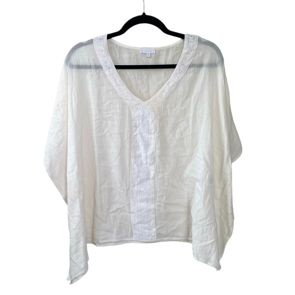 STAR MELA Ivory Cream Cotton V-Neck Poncho Blouse Size M